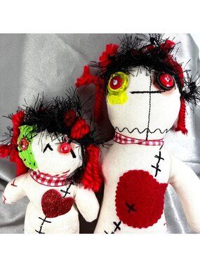 Handmade Halloween Rag Doll Pair Primitive Folk Art Creepy Cute OOAK 13" & 8"